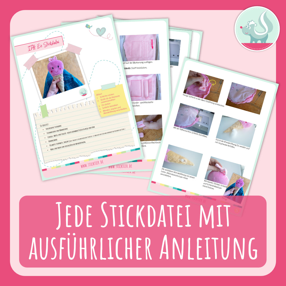 Stickdatei mit ausführlicher Anleitung im Stickdateien Shop.