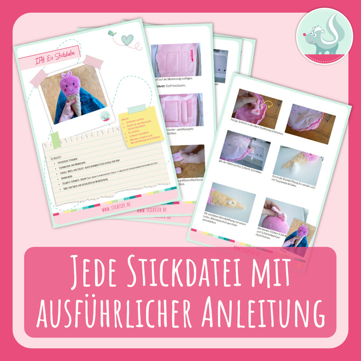 Stickdatei mit ausführlicher Anleitung im Stickdateien Shop.