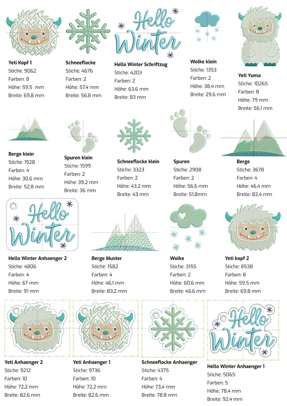 Winterstickdateien Set von Sticktier