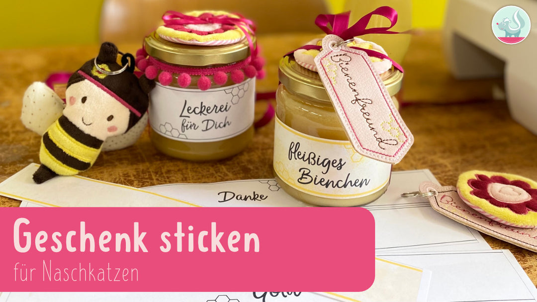 Geschenk für Bienenfreunde sticken - Honig hübsch verpackt