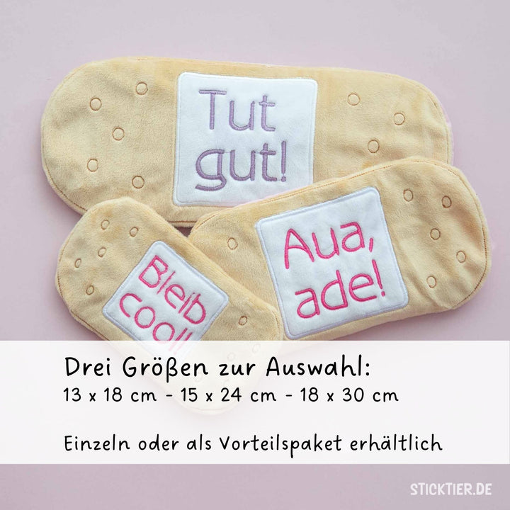 ITH-Stickdatei Trostpflaster - 3 Sprüche - Bezug für Kühl- &amp; Wärmekissen