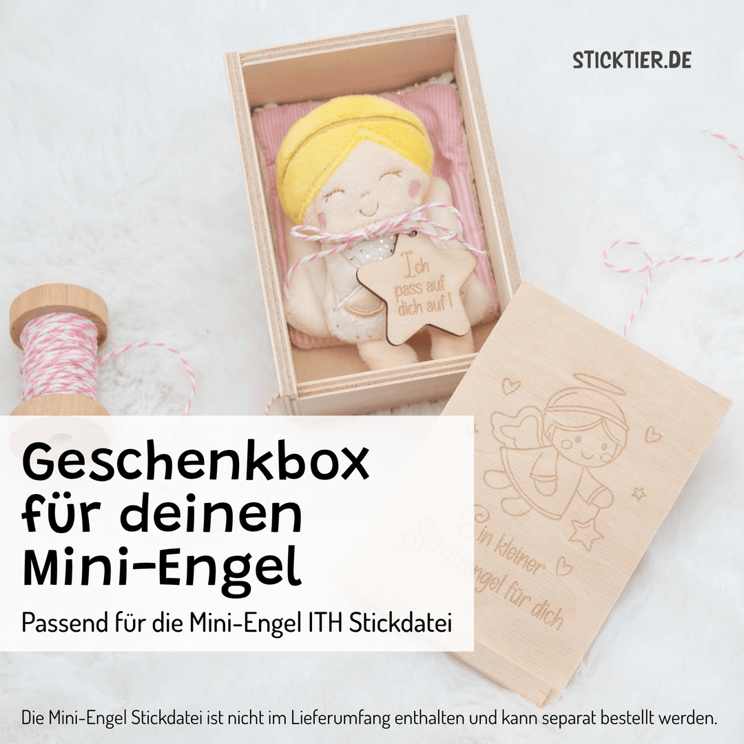 Schutzengel-Geschenkbox aus Holz – Holzkiste mit Schiebedeckel, lasergraviert - passend zum Mini-Engel