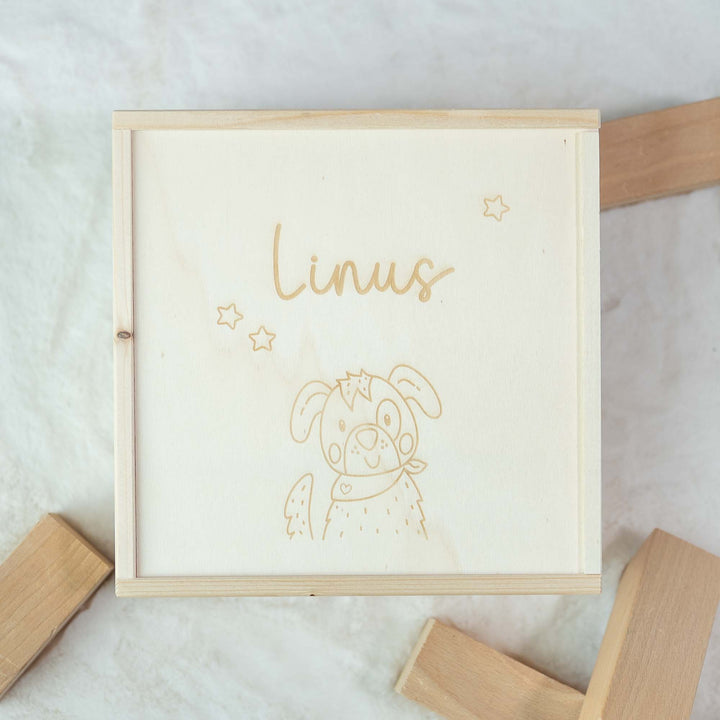 Geschenkbox Hund mit Wunschnamen gelasert