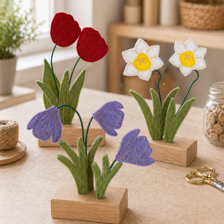 Stickdatei Frühlingsblumen – Krokus, Tulpe & Narzisse