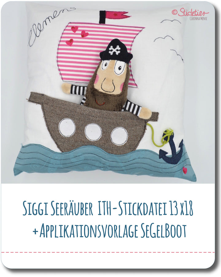 Stickdatei ITH Pirat 13x18 + Applikationsvorlage Segelboot