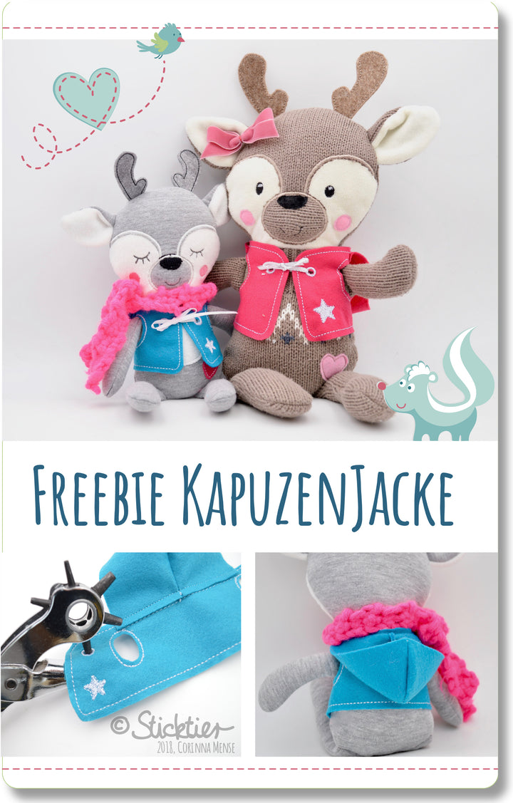 Stickdatei Kapuzenjacke Freebie passend für das Reh - Sticktier