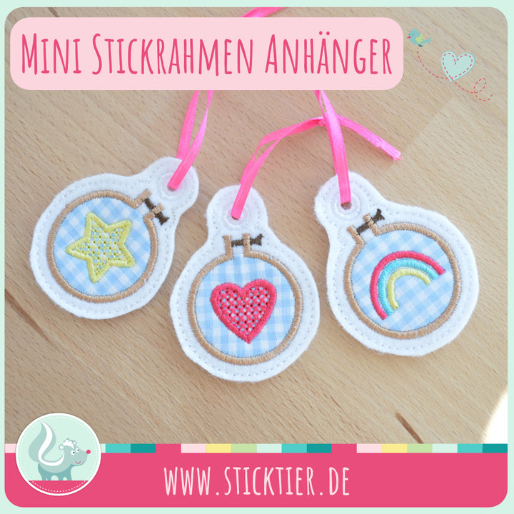 ITH Stickdatei Mini Stickrahmen Anhänger 3er Set - Sticktier