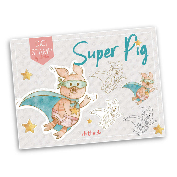 Digistamp vorlage Superhelden Schwein