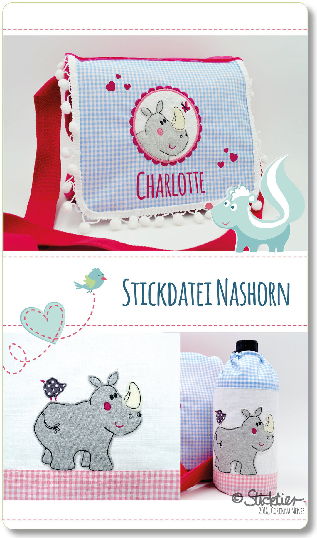 Stickdatei Nashorn 2 er Set - Sticktier