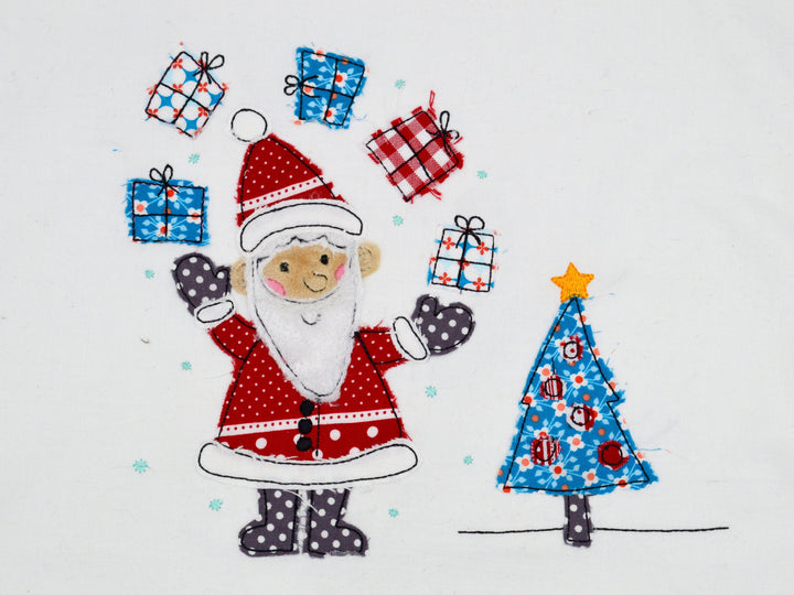 Stickdatei Weihnachtsset für den 13x18 Stickrahmen, Weihnachtsmann mit Geschenken und Weihnachtsbaum