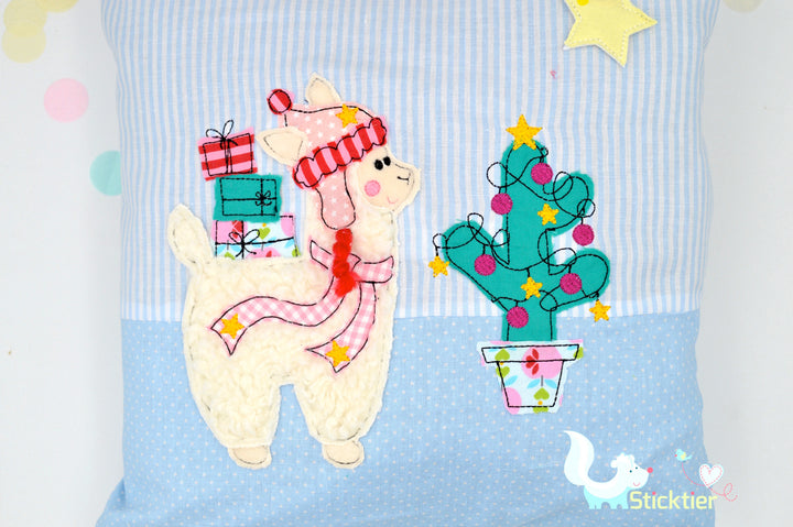 Stickdatei Weihnachts-Lama für den 20x30 Stickrahmen - Sticktier