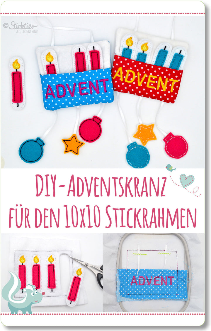 Stickdatei ITH Mini Adventskranz Weihnachten für den 10x10 Stickrahmen - Sticktier