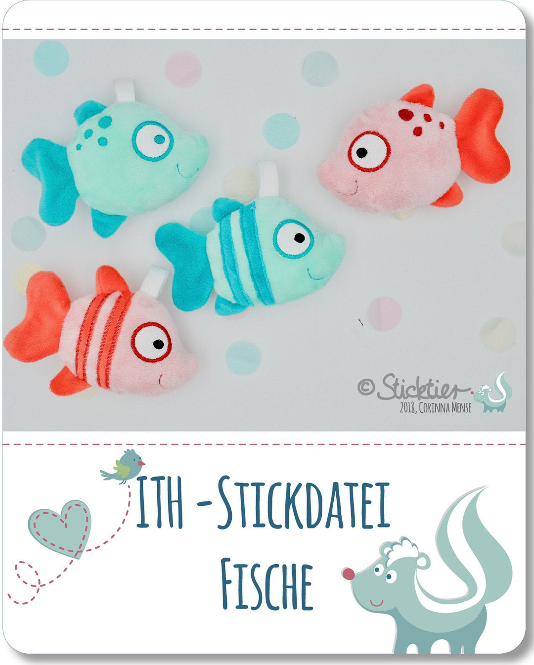 Stickdatei ITH Fisch 2 er Set für den 10x10 Stickrahmen, Stickdatei von Sticktier - Sticktier